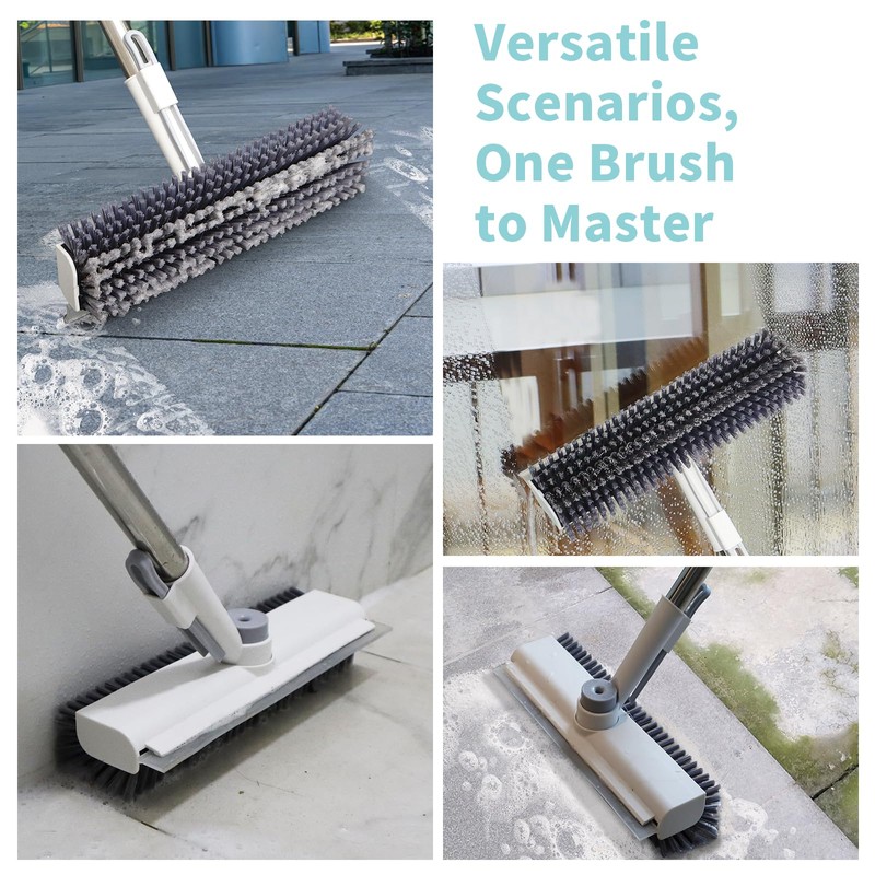 Floor Scrub Brush with Long Handle, 3 in 1 Scrape