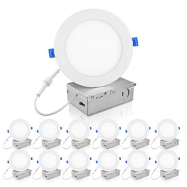 ECOELER 12 Pack 6 Inch Slim LED Recessed Lighting with Junction Box, 5000K Daylight, Dimmable Dimmable Can-Killer Downlight, 12W 1100Lm High Brightness Wafer Lights, ETL & Energy Star Listed