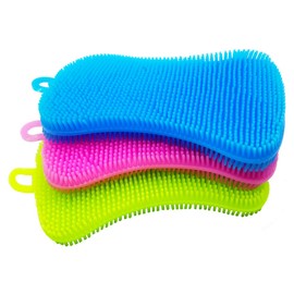 Mandalahuang Silicone Dish Scrubber, Silicone sponges for Dishes, Silicone Dish Sponge, Silicone Kitchen Sponge, Kitchen Sponge Double Sided Cleaning Sponges Gadgets Tools Brush Accessories (3 Pack)