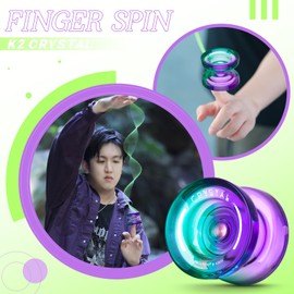 YOSTAR Yoyo K2 Crystal Yoyo Responsive Yoyo for Kids, Trick Yoyo Professional Yoyo for Beginners, Pro Yoyo Stunt Yoyo Ball with Unresponsive Yoyo Bearing + 12 Yoyo Strings + Yo Yo Case (Green Purple)