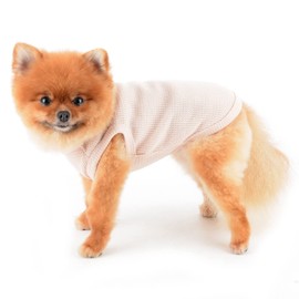 SMALLLEE_LUCKY_STORE Cute Bear Waffle Knit Tank Top Puppy T-shirt for Small Dogs Cats Boy Girl Stretchy Tee Shirt Vest Yorkie Chihuahua Pet Summer Clothes,Cream,L