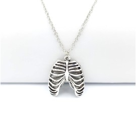 "Handmade" Skeleton Ribcage SILVER Plated Necklace Human Body Bone Chest Sternum Ribs