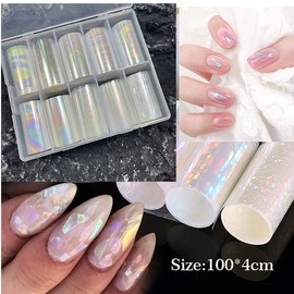 XEAOHESY 10 Rolls Aurora Transparent Nail Foil Transfer Sticker Kit Illusory Color Nail Foil Sheets Foil Nail Art Decals Iridescence Nail Foil Transfer Stickers Foil Nail Wraps for Women Nail Art