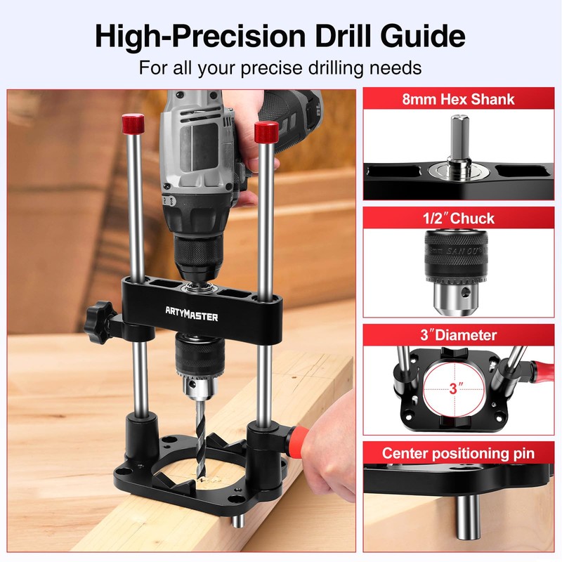 ArtyMaster Portable Drill Guide for Straight Holes, Portable Drill Press