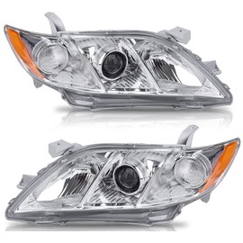 Julypanda Automotive Headlights fit for 2007 2008 2009 Toyota Camry Headlamp Replacement Kit with Chrome Housing Amber Reflector Clear Lens LH+RH