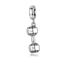 MariaFonte Charm Pendant 2025 Compatible All Brands Bracelets Necklaces Dumbbell Gym Original Offer Silver Birthday Anniversary Mum Compatible Lucky Charm Heart Family Christmas, Sterling Silver