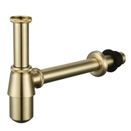 Miraga Bathroom Bottle P Trap Waste Pipe 1-1/4 inch Slip Inlet Drain, Lavatory Adjustable Basin Sink Waste Pipe Drain P-Trap Kit, General US/CA Standard, Brushed Nickel Gold