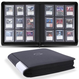 Snekdy Top loader Binder, 9 Pockets Top Loader，Holds 360 Top Loaders cards, Card binder with Sleeves for card in 3 x 4 inches color smooth Zipper PU Leather (Black)