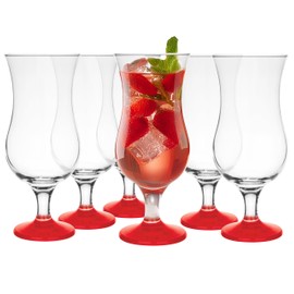 Glasmark Krosno Glasses Cocktail Glasses Set Long Drink Cocktail Gin Beer Water Long Drink Glasses Cocktail Glasses Drinking Glass Water Glass Smoothie Dessert Dishwasher Safe Red 6 x 420 ml