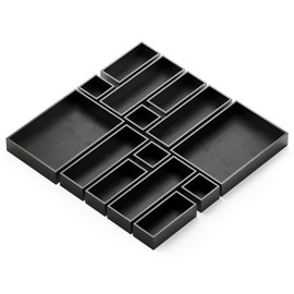 SpaceAid 14-Piece Bamboo Drawer Organizer Storage Boxes Set, Wood Tray Junk Drawer Organizers Multi-Use Divider Bins for Kitchen, Bathroom, Office Desk and Makeup Organization (14 Pack, Black)