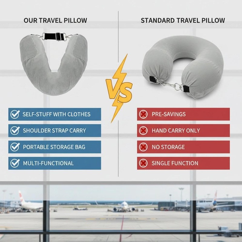 2 Pack Stuffable Travel Neck Pillow – Adjustable, Velvet Stuffable
