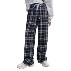 Floerns Women's Plaid Print Elastic Waist Sleepwear Pajama Bottom Pant Black White Tartan Small