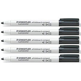 Staedtler Black Lumocolor Compact Whiteboard Board Markers Pens Drywipe 341 (Pack of 5) Drywipe 341