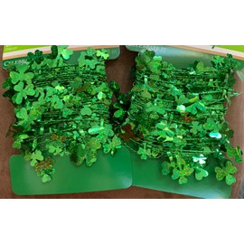 Decor ST. PATRICKS DAY SHIMMERING GREEN  SHAMROCKS WIRE DECOR 2 @ 16’ PARTY FESTIVE