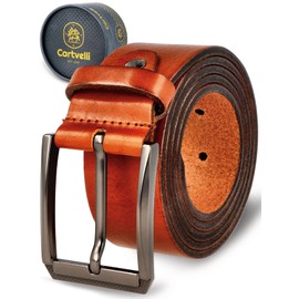 Cartvelli Premium Men's Leather Belt Made in Germany with Gift Box - Genuine Leather Belt 40 mm, cognac brown