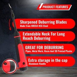 AFA Tooling - Extendable Neck Deburring Tool with 3 Extra Swivel Blades - Works on Metal, Resin, PVC Pipes, Copper, Plastic and 3D Printed Edges - Plumbing & 3D Printing Burr Removal Reamer Tool