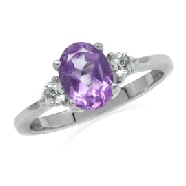 Silvershake 1.16ct. Natural Amethyst and White Topaz Gold Plated 925 Sterling Silver Engagement Ring Size 12