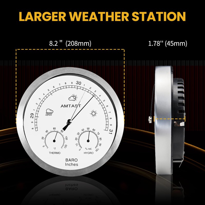 AMTAST 8.2" Diameter Dial Weather Station 3 in 1 Weather