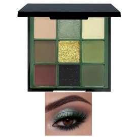 Green Cat Eye Eyeshadow Palette,Green Eyeshadow Palette,Full Matte E-yeshadow P-alette,G-reen Glitter Ey-eshadow P-alette,9 Colors Matte & Glitter,Shimmer & Highly Pigmented G-reen Eyeshadows