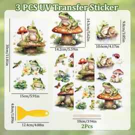 WANDIC 3Pcs UV Rub on Transfer Stickers Vivid Frogs Mushroom Pattern Decals Green 3D Stickers Waterproof for Room Decoration Scrapbooking,15 * 30 cm