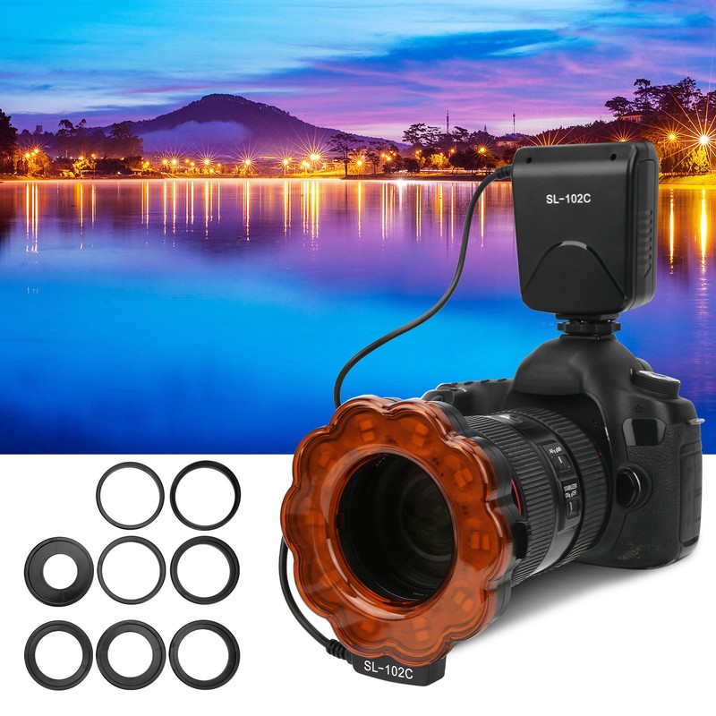 Camera Lens LED Lamp Ring Flash Light with 40.5/52/55/58/62/67/72/77mm Adapter