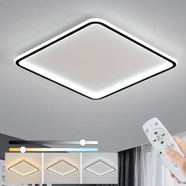 Zihoi Flush Mount LED Ceiling Light Fixture Black, 11.8 Inch 40-60 Watt, 3000K-6500K Dimmable 3 Color Selectable Square Ceiling Lamp, Close to Ceiling Lights for Bedroom, Kitchen, Living Room