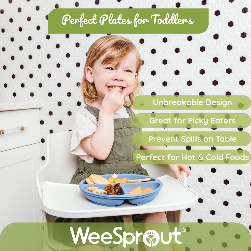 WeeSprout Silicone Plates for Babies & Toddlers (3 Pack) 100%
