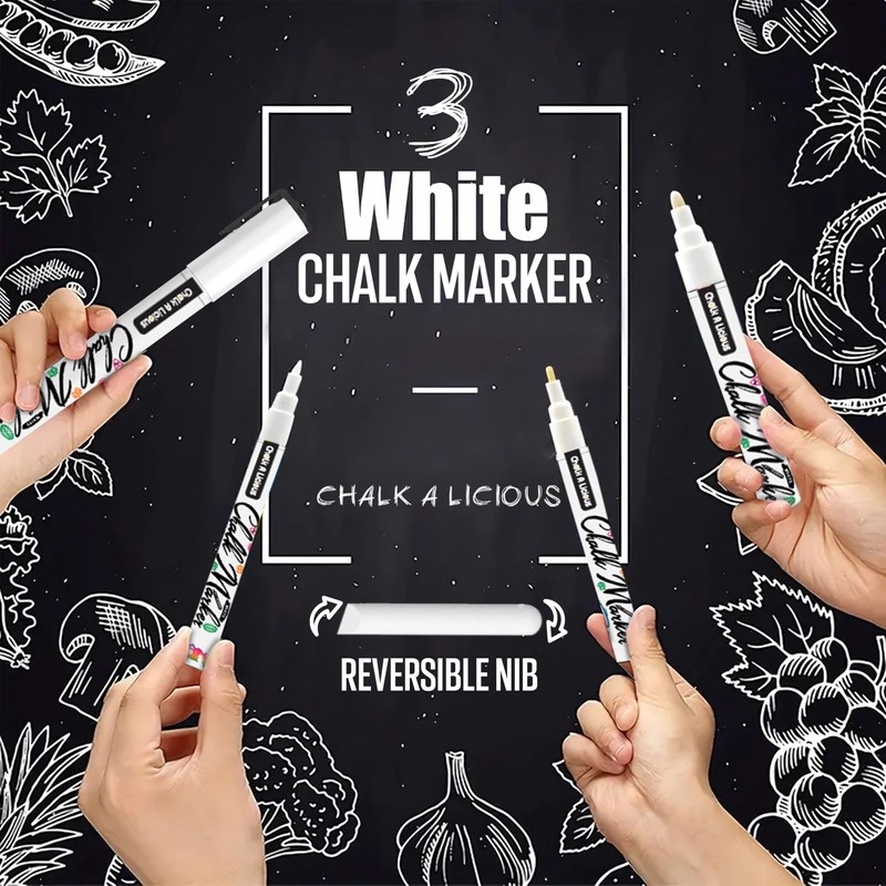 Chalk A licious 3x White Chalk Pens for Blackboards with