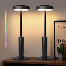 Ascher Cordless Table Lamp, 3 Color Temperatures, 7 RGB Colors, Built-in Rechargeable Battery, Dimmable Touch Lamp, Ambient Lamp for Bedroom,Dining Room Restaurant Cafe Bar Patio, Black, 2Pack