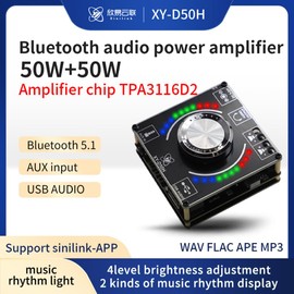 HIFIDIY LIVE XY-D50H TPA3116D2 Bluetooth 5.0 Digital Power Amplifier Board AUX 2X 50W Speaker Stereo Audio AMP Module Home Music Input DC12-24V