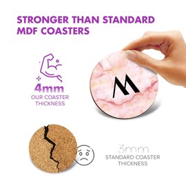 1 x Round Coaster - Letter M Marble Stone Texture Lettering Name Initial Cork Backed MDF Glossy Tea Coffee Accessory #274824