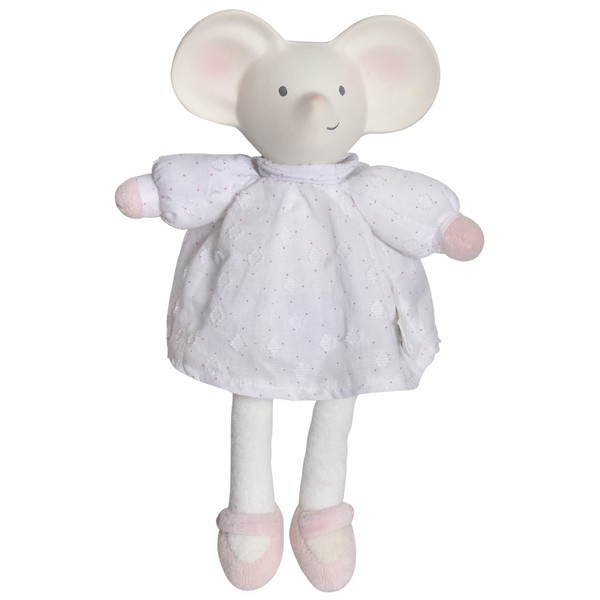 Tikiri Toys Meiya The Mouse Soft Fabric Bodied Doll with Organic Natural Rubber Head Toy, Great for Teething, Ahes 6 Months & Up