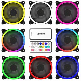 upHere 120mm RGB LED White PC Cooling Fan Ultra Quiet High Airflow for PC Cases,Computer Cooling,5 Pack,RGB06-5