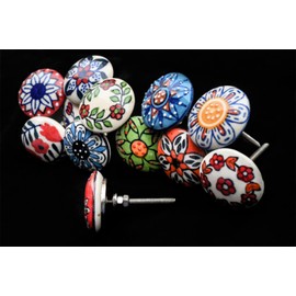Mix of Vintage Ceramic Knobs, Pack of 12, Flower Design Knobs for Doors, Cupboards, Drawers