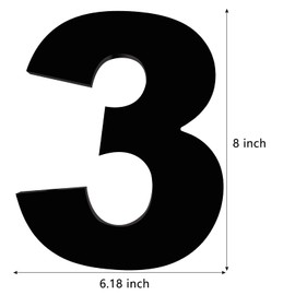 8 Inch Large House Numbers, Black Modern Home Address Signage for Outside, Wide Style & Never Rust, Number 3