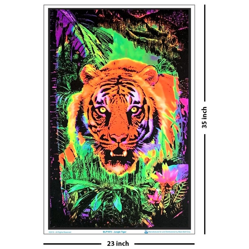 Opticz Jungle Tiger Blacklight Reactive Poster Blacklight Poster 23 x
