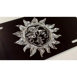Diamond Etched Products Celestial Sun Moon Car Tag Engraved Diamond Etched Black Aluminum License Plate