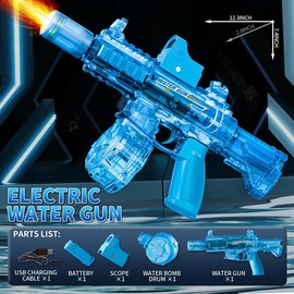 Ultimate Battle Powerful Electric Water Gun, Automatic Squirt Gun with Glowing Realistic Muzzle, 320cc High Capacity, Up to 32 FT Range, Outdoor Summer Party Toy for Adults &Kids:_M4-Blue