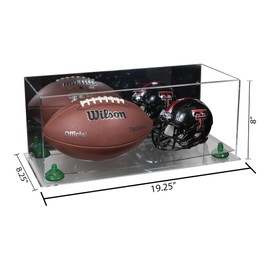 Better Display Cases Acrylic Full Size Football and Mini Helmet Display Case with Mirror Case, Green Risers and Clear Base 19.25" x 8.25" x 8" (B47/A103)