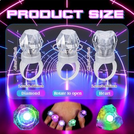 Retisee 60 Pcs Light up Rings Party Favors Light up Rings Bulk LED Plastic Diamond Rings Glow Flashing Heart Shaped LED Rings Glow in The Dark for Birthday Weddings Bachelor Party