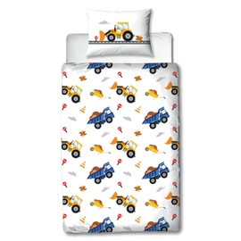 MTOnlinehandel Traumelden Digger Baby Bed Linen 135 x 100 cm Flannel/Flannelette ☆ 1 Pillowcase 40 x 60 cm + 1 Duvet Cover 100 x 135 cm ☆ Construction Site Vehicles ☆ High Quality Boys Bedding with