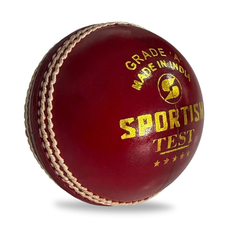 SPORTISH Premium Leather Cricket Test Ball - Red Hand Stitched