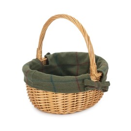 Full Buff Willow Childs Oval Wicker Shopping Basket Green Tartan Lining
