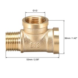 TA-VIGOR 2Pcs Brass Tee Pipe Fitting G1/2 Male x G1/2 Female x G1/2 Female T Shaped Connectors Coupler