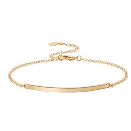 Aobei Pearl Dainty Gold Bar bracelet for Women Simple Delicate 18K Gold Plated Chain Handmade