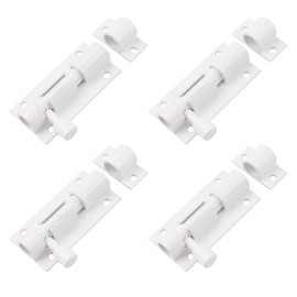 MOROBOR Door Security Slide Latch Lock, 2inch Thickened Stainless Steel Sliding Door Lock with Screws Slide Door Bolt Lock for Home Yard(White-4PCS)
