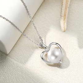 DENGGUANG Freshwater Pearl Pendant Necklaces for Women, Big Cultured Pearl with 925 Sterling Silver Necklace Chain, Shiny Moissanite Pearl Jewelry Gifts for Her, Sterling Silver, Pearl