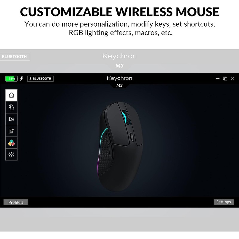 Keychron M3 Wireless Mouse, PAW3395 Sensor with Programmable Macro Button