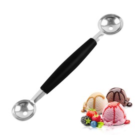 Jagowa 1 Piece Stainless Steel Digging Spoon Double-Sided Ice Cream Spoon Fruit Platter Melon Baller Scoop Silver Spoon