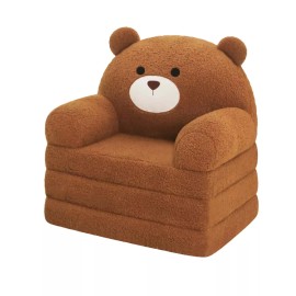 babylovee MOONBEEKI Comfy Toddler Chair, Kids Couch Fold Out To Lounger, Foldable Baby Sof - Tan Bear